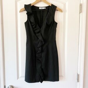 MOSCHINO JEANS Donna Black Ruffle Sleeveless Mini Dress Ribbed Textured